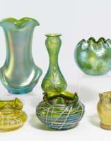 Konvolut von 6 Vasen mit irisierenden Dekoren