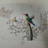 Drei Malereien mit Vogelpaaren auf Zweigen - photo 2