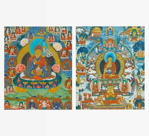 Zwei Thangka von Padmasambhava und dem Leben des Buddha - photo 1
