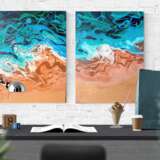 “Sea wave abstract fluid art. Diptych.” Canvas Acrylic paint Abstractionism Marine 2018 - photo 1
