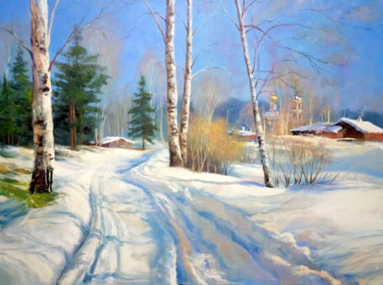 Зимний пейзаж. Февральская лазурь. Canvas Oil paint Realism Landscape painting 2019 - photo 1