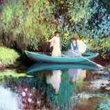 Painting “Girls in the boat. Summer day.”, Canvas, Oil paint, Impressionist, Landscape painting, Russia, 2019 - photo 1