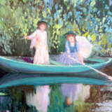 Painting “Girls in the boat. Summer day.”, Canvas, Oil paint, Impressionist, Landscape painting, Russia, 2019 - photo 2