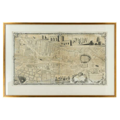 Großformatige Kupferstichkarte der Stadt Pontefract, GB 19. Jahrhundert. - - Foto 1