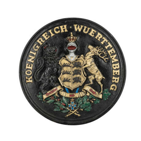 Rundes massives Wappenschild "KOENIGREICH WUERTTEMBERG", - photo 1