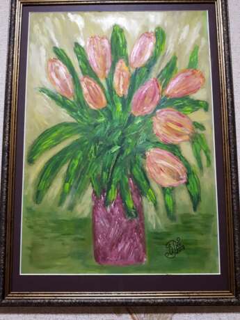 “Tulips in a vase(2)” Oil paint Romanticism Still life ДЕКАБРЬ 2019 - photo 1