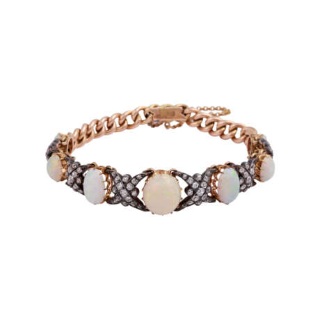Armband mit 7 ovalen Opalen und Altschliffdiamanten, - Foto 1