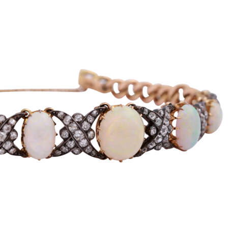 Armband mit 7 ovalen Opalen und Altschliffdiamanten, - Foto 4