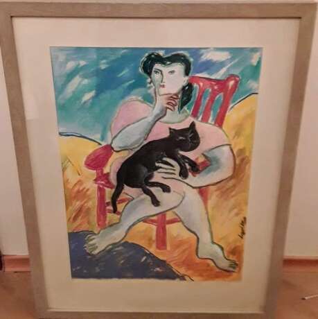 Женщина с кошкой Papier Impressionismus 1991 - Foto 1