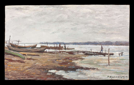 “Winter on the river 1956” George Kurnakov Cardboard Oil paint Realist Landscape painting 1956 - photo 1