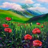 “Landscape with poppies.” Canvas Oil paint Impressionist Landscape painting 2018 - photo 1