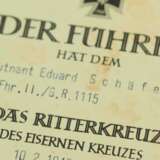 Ritterkreuz des Eisernen Kreuzes, Vorläufiges Besitzzeugnis für den Oberleutnant Eduard Schäfer - Führer II./ Grenadier-Regiment 1115. - photo 3