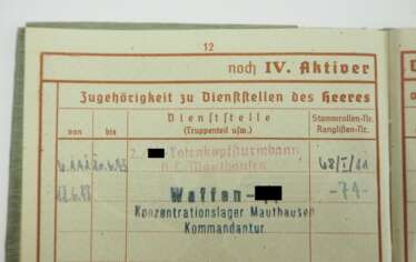Wehrpass eines SS-Sturmmannes 2./ SS-Totenkopfsturmbanns KL Mauthausen.