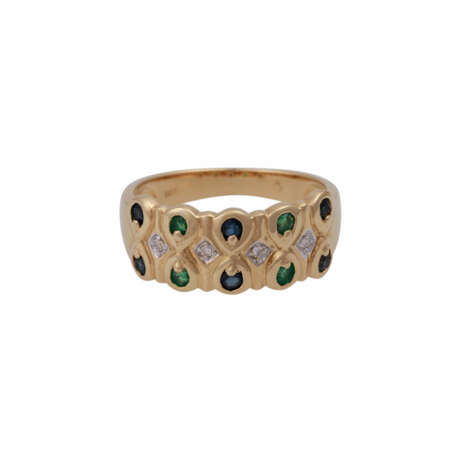 Ring mit Smaragden, Saphiren und Achtkantdiamanten, - photo 1