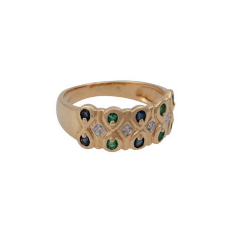 Ring mit Smaragden, Saphiren und Achtkantdiamanten, - photo 2
