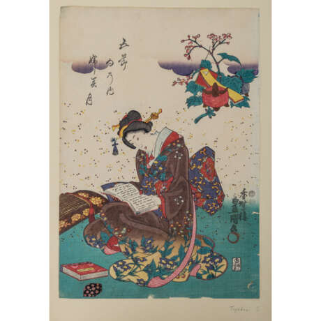 Neun Farbholzschnitte, JAPAN von UntertasseAGAWA TOYOKUNI (1769-1825). - Foto 6