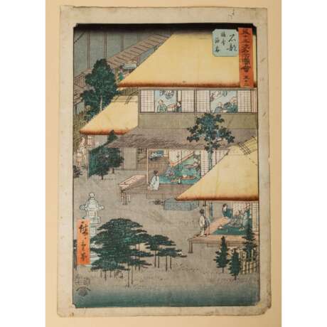 Vier Farbholzschnitte. JAPAN von UntertasseAGAWA HIROSHIGE (1797-1858). - Foto 6
