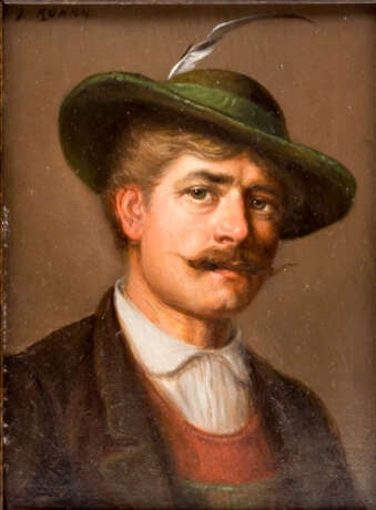 ROHAN / KOHAN, L. ? (undeutlich signiert, Maler/in 20. Jahrhundert), "Portrait eines junger Jägers", - photo 1