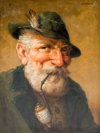 MUMBERG (Maler/in 20. Jahrhundert), "Portrait eines Pfeife rauchenden Jägers", - photo 1