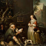 MALER/IN 19. Jahrhundert, "Ein Jäger bietet einer Dame einen Hahn und erlegtes Wild zum Kauf an", - photo 1
