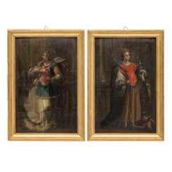 MALER/IN 18. Jahrhundert, Paar Pendants: "Heilige Katharina von Alexandrien" & "Heilige Barbara",