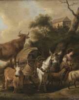 Hirtin mit Packtier und Herde