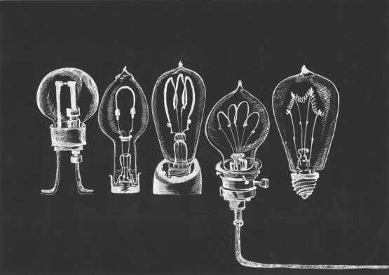 „Die Geschichte der Glühbirne“ Papier Tinte Realismus Stillleben 2015 - Foto 1