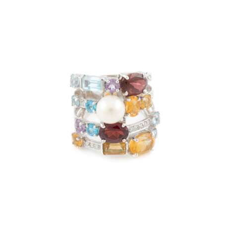 RING MIT MULTICOLOR-EDELSTEINBESATZ UND PERLE - photo 1