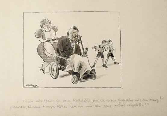 Josef Mauder, Karikatur Herr im Rollstuhl - Foto 1