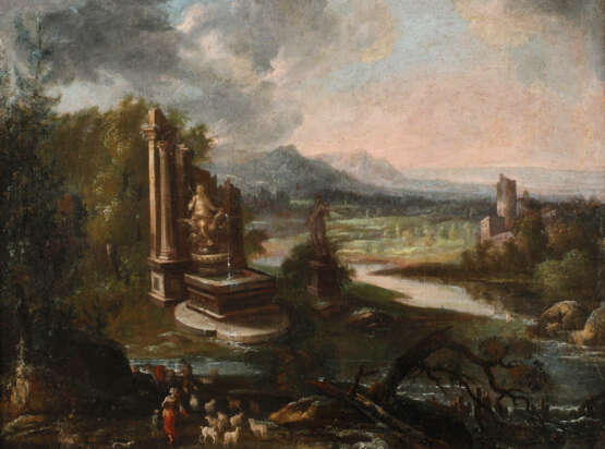 Italienisches Landschaftscapriccio 17. Jahrhundert - Foto 1