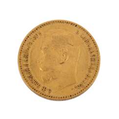 Russland/Gold - 5 Rubel 1897/r, Nikolaus II., ss., Kerbe avers,