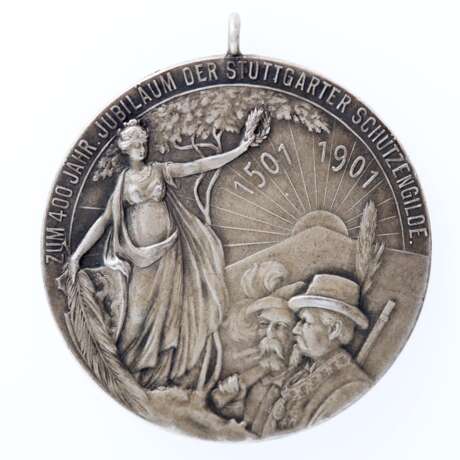 Schützenmedaille Stuttgart - Tragbare Silbermedaille 1901, - photo 2