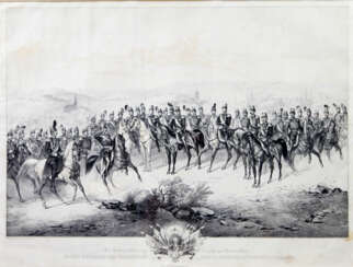 KÜSTNER, GOTTFRIED (1800-1864): König Wilhelm I. von Württemberg (1781-.1864) mit Prinzen und Offizieren in Uniform zu Pferde beim Ausritt,