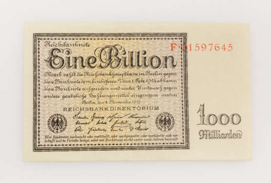 Banknoten / Deutsches Reich - Eine BILLION 1923, - photo 1