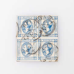 Italien 15 Cent. 1863 König, seltener gestempelter Viererblock,
