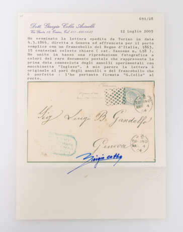 Italien 15 Cent. 1863 König, auf Brief vom Ersttag des Rauten-Versuchsstempel, - Foto 2