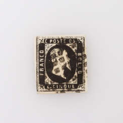 Italien Sardinien: 5 Cent. 1851 schwarz, knapp- / vollrandiges Prachtstück,