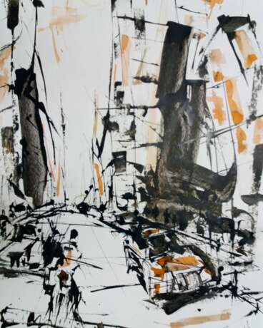 city graphic Paper Ink Expressionism Landscape painting 2019 - photo 1