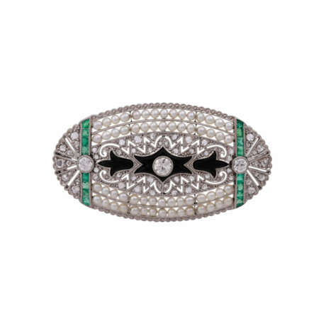 Brosche mit Perlen, Smaragden und Diamanten - фото 1