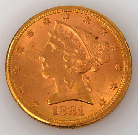 USA / GOLD - 5 Dollars 1881, Liberty Head, - Foto 2
