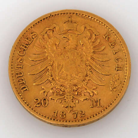 Sachsen / Gold - 20 Mark 1872 / E, König Johann V., sehr schön, berieben, 7,16g Gold fein, - фото 2