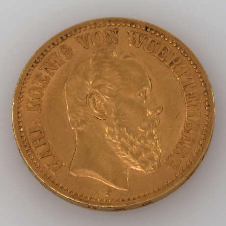 Württemberg / Gold - 20 Mark 1873 / F, König Karl, etwas besser als sehr schön / sehr schön, revers berieben, - photo 1