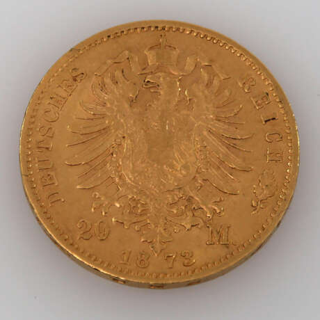 Württemberg / Gold - 20 Mark 1873 / F, König Karl, etwas besser als sehr schön / sehr schön, revers berieben, - Foto 2