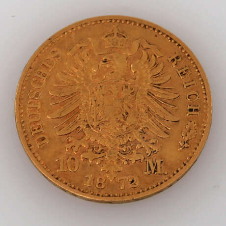 Bayern / Gold - 10 Mark 1872 / D, Ludwig II., sehr schön, berieben, - фото 2