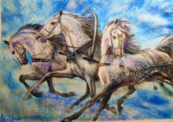 "three grey horses."