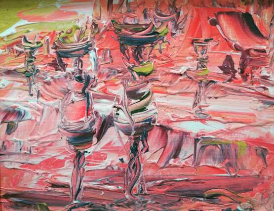 “Village farmers” Canvas Acrylic paint Expressionist Landscape painting 2013 - photo 1