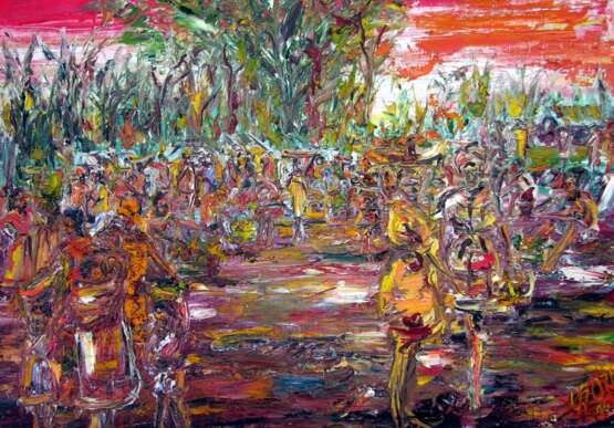 “Afro Bazaar” Canvas Oil paint Expressionist Everyday life 1996 - photo 1
