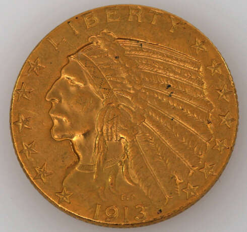 USA / GOLD - 5 Dollars 1913 Indian Head, - photo 1