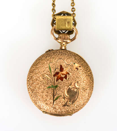 Goldene Damentaschenuhr an Goldkette - Foto 2