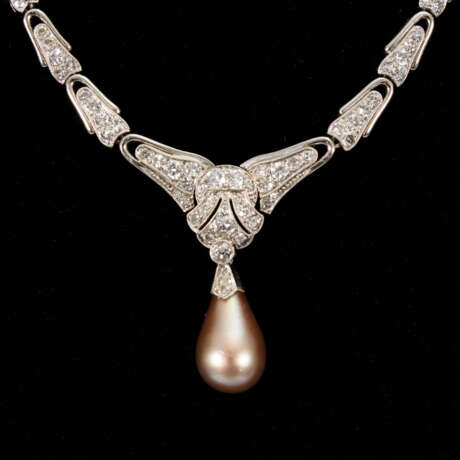 Art-Déco-Collier mit Altschliff-Brillanten, Brillanten, Diamanten und Zuchtperle - photo 2